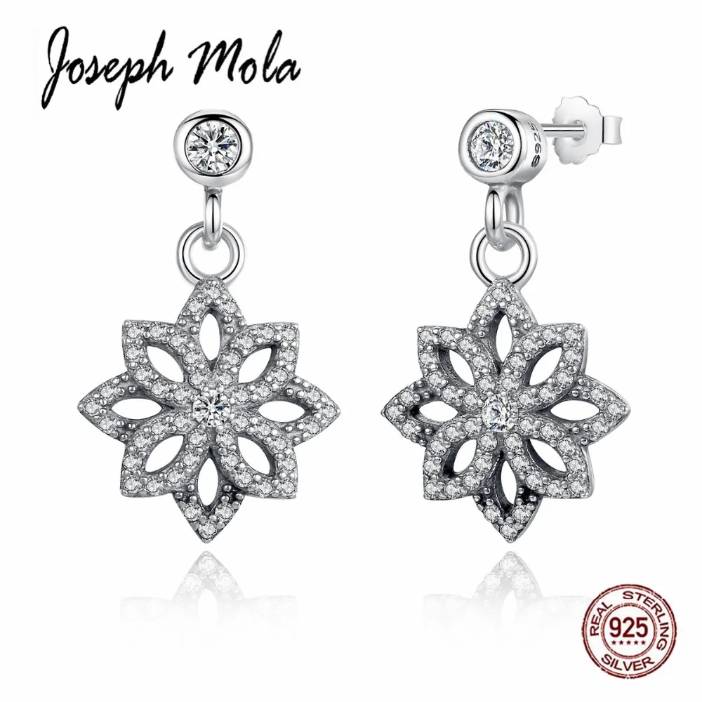 Joseph Mola 925 серебро элегантный циркон камень Снежинка Висячие серьги для женщин ювелирные украшения вечерние обручение день рождения