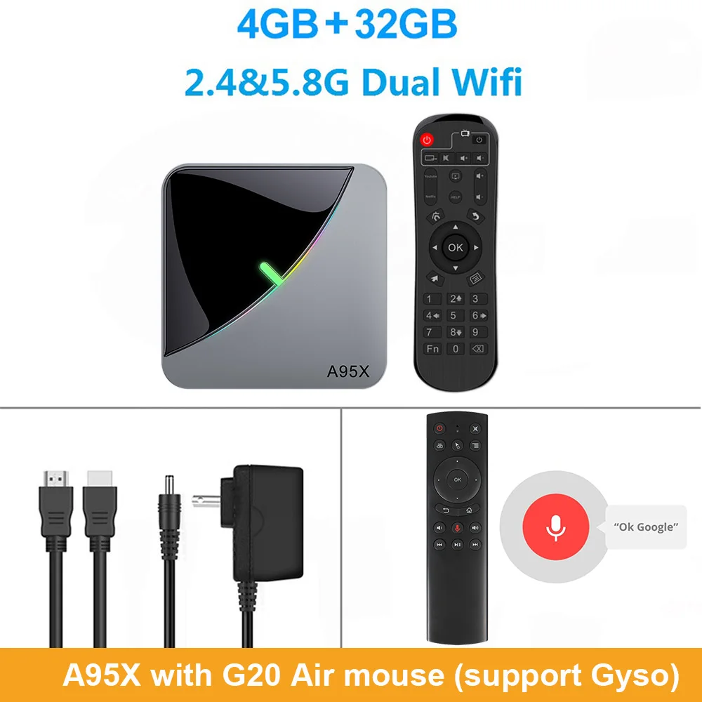 ТВ-приставка LEMADO RGB светильник Android 9,0 Amlogic S905X3 4 Гб ОЗУ 64 Гб ПЗУ 4K HD Netflix Google голосовой помощник Android tv Box 8K - Цвет: 4G 32G G20 voice RC