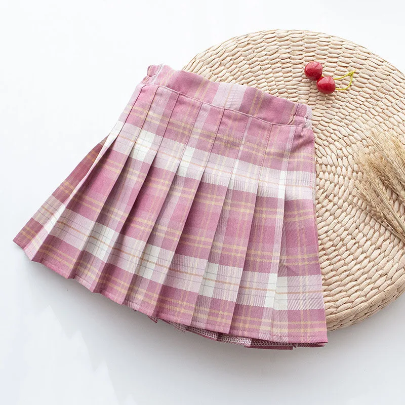 Fashion 4-12 Years Children Girls Pleated Skirts Kids College Style Student Performance Plaid Skirts For Girls Bottom Clothes