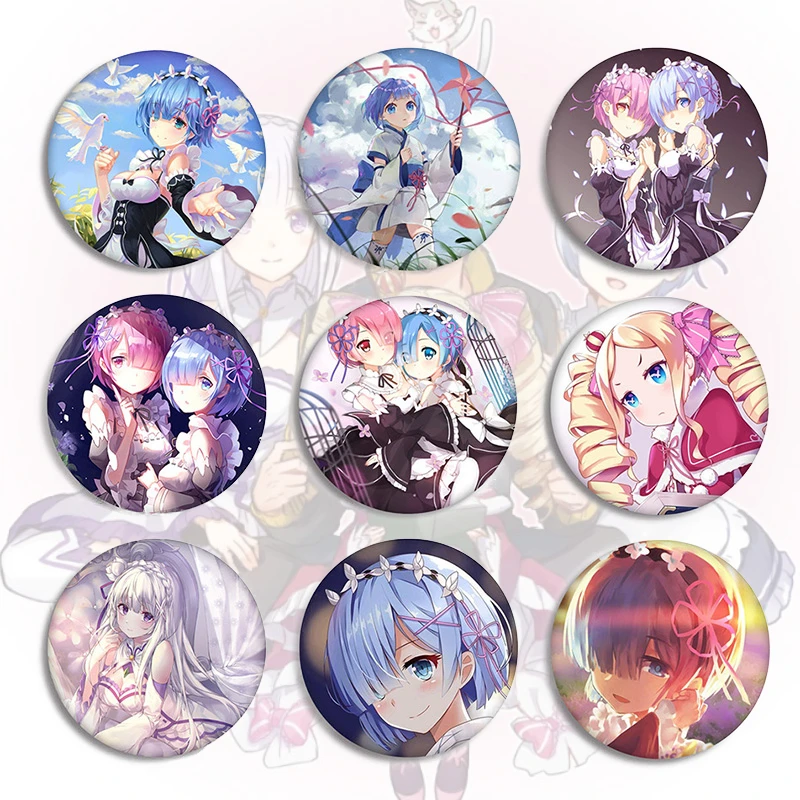Japan Anime Re:Life In A Different World From Zero Brooch Cosplay Props Cute Rem Ram Emilia Beatrice Round Lapel Pin on Backpack