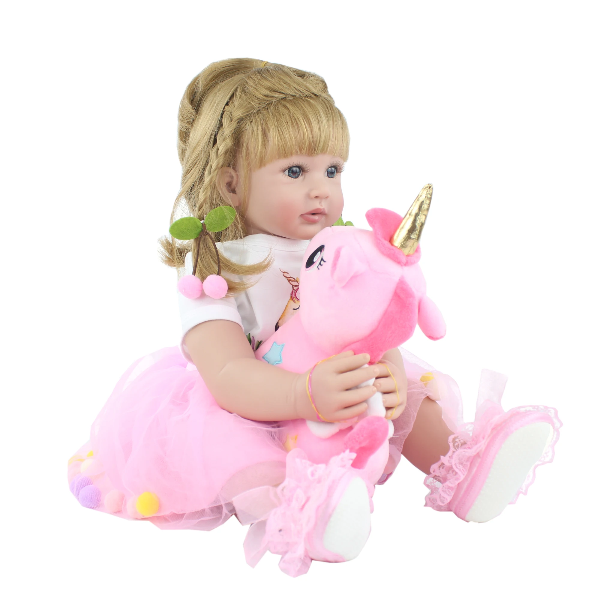 

60cm Silicone Reborn Babies Doll Toys For Girl Pink Dress Blonde Princess Toddler Bebe Dress Up Doll Kid Birthday Gift For Child