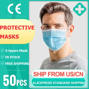 

50 Pcs Disposable Masks Anti-Dust 3 Layer filter mouth Masks Anti Dust Droplet pollution Personal protection face Mask PM 2.5 Re