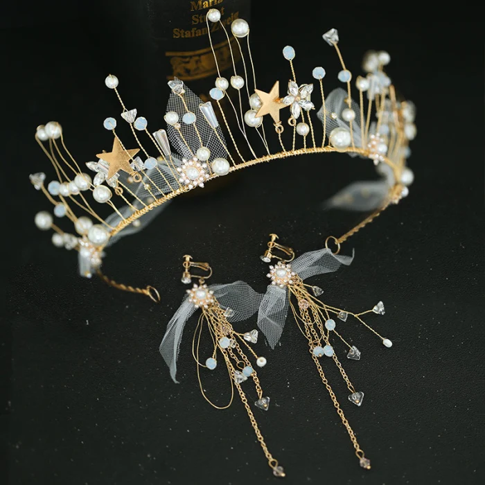 Bridal Star Headband Earrings Set Rhinestone Headpiece Wedding Hair Band M8694