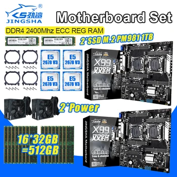 

JINGSHA X99 dual motherboard set with 4pcs E5 2678V3 and 16*32gb ddr4 ecc reg 2400mhz RAM 2pcs PM981 SSD M.2 and 2pcs power