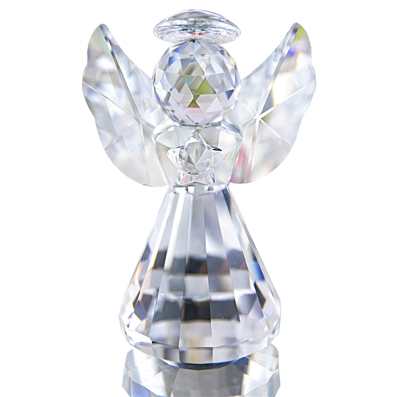 H&D Small Crystal Angel Figurine Christmas Decorative Paperweight Glass