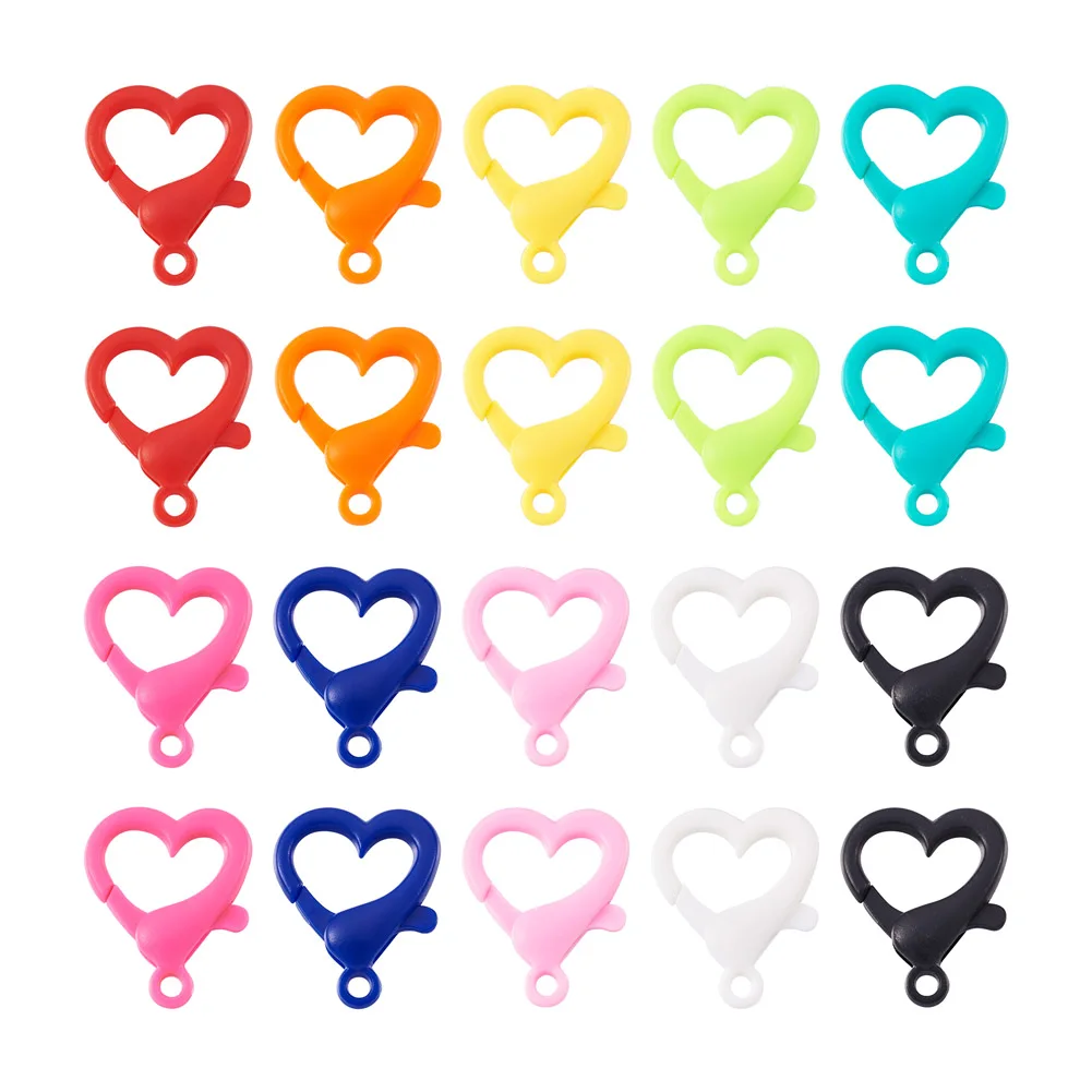 120pcs/box Mixed Heart Shape Plastic Lobster Clasp Hooks Keychain End Connectors For Jewelry