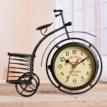 

European Retro Handmade Quartz Clocks Pastoral Iron Cyclist Boutique Home Decoration Mute Quotes Clock Decoration 23*9*26cm