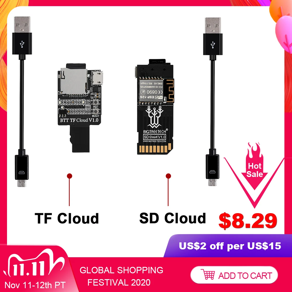 BIGTREETECH Module BTT TF Cloud V1.0 SD Cloud Wireless Transmission Module For SKR MINI E3 SKR V1.4 Turbo TMC2209 TMC2208 afbeelding