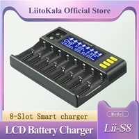 LiitoKala Lii-S8 caricabatteria LCD a 8 slot per Li-ion LiFePO4 Ni-MH ni-cd 9V 21700 20700 26650 18650 RCR123 18700
