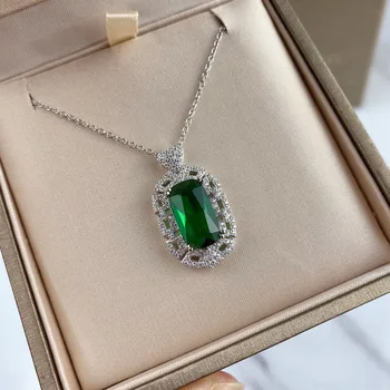 

2020 High Fashion Fine 100% 925 Sterling Silver Necklace For Women Grandmother Green Stone Heart Pendant Chain Luxury Jewelry