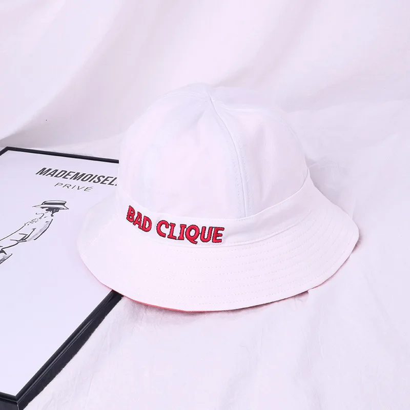 Harajuku Small Eaves Letter Embroidery Bucket Hat Women Pure Color Double-sided Fisherman Hat For Ladies Casual Joker Basin Hat