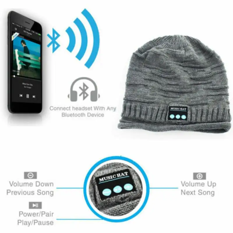 Bluetooth Шапка-бини, V5.0 Bluetooth шапка, Беспроводной наушники шапочка наушники, стереодинамики HD встроенный микрофон спортивный головной убор, 9