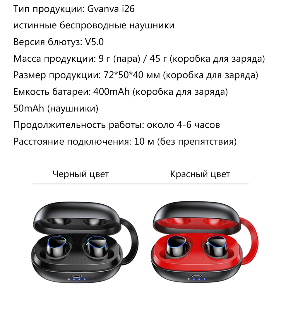 GVANCA i-26 TWS 5,0 Bluetooth наушники истинные Беспроводные наушники гарнитура интеллектуальное шумоподавление