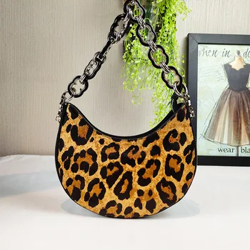 

Women Handbag Double-sided Detachable Portable Leopard Crescent Bag Cowhide Genuine Leather Shoulder Crossbody Underarm Bags SDP