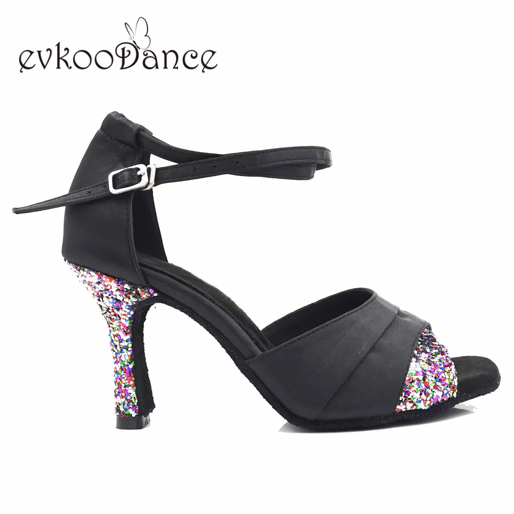 Evkoodance/Обувь для латинских танцев; Высокий каблук 8,3 см; Цвет Черный; размеры США 4-12; Профессиональная женская обувь; Evkoo-552