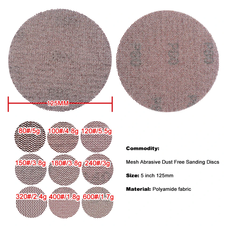 30 dischi abrasivi, reticolo abrasivo in rete, con Gancio e anello, 125 mm, senza polvere, per levigare superfici dure, legno, spatola, vernice, metallo 80