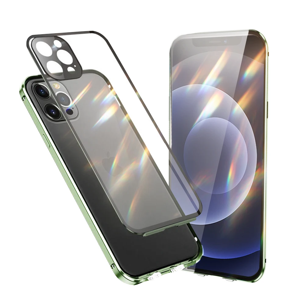 Чехол Jonwelsy для iPhone 12/12 Pro Max/12 Mini металлический бампер из закаленного стекла с