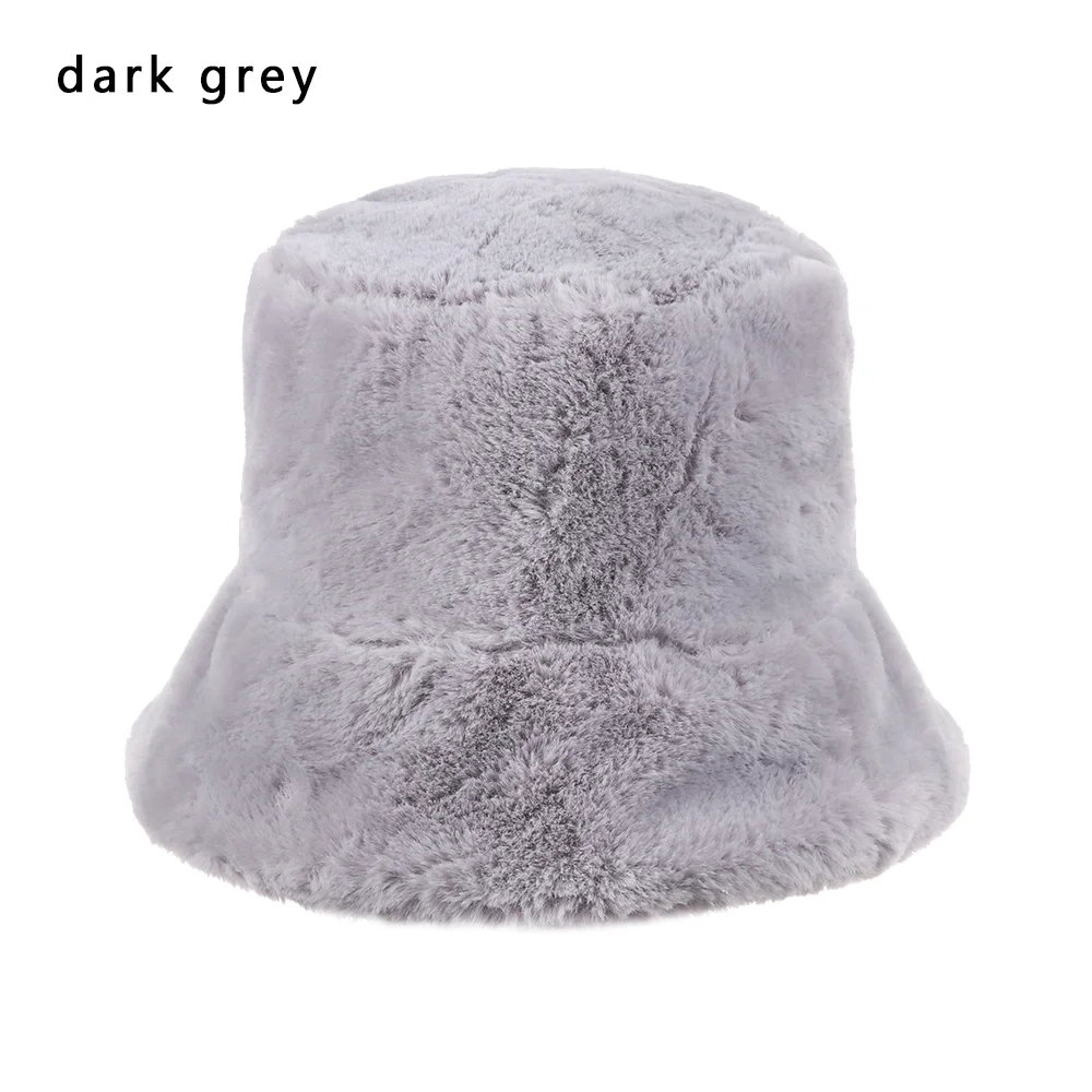 dark grey Зимняя шапка-ведро из искусственного меха для женщин и девочек, модная утолщенная мягкая теплая шапка для рыбалки, Женская Повседневная шапка для отдыха на открытом воздухе - Цвет: dark grey