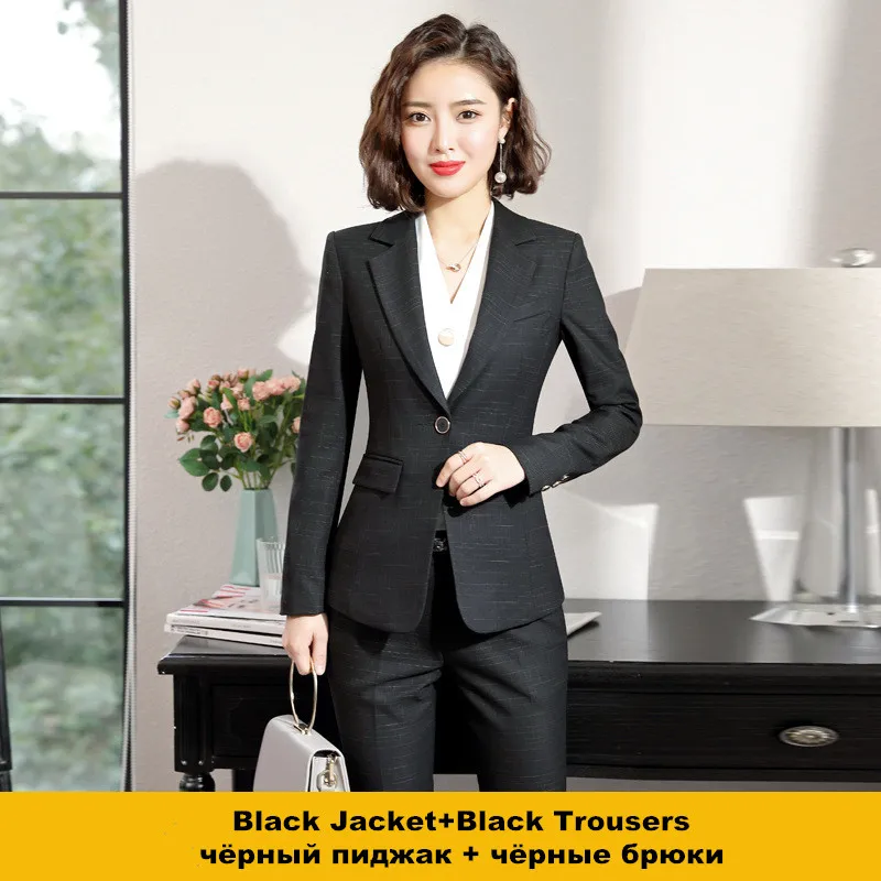 black pant suit Пиджак в деловом стиле, комплект со штанами, костюм, Женская куртка с длинными рукавами, брюки, рубашка, деловая одежда, костюм для интервью, YWZ863 - Цвет: black pant suit