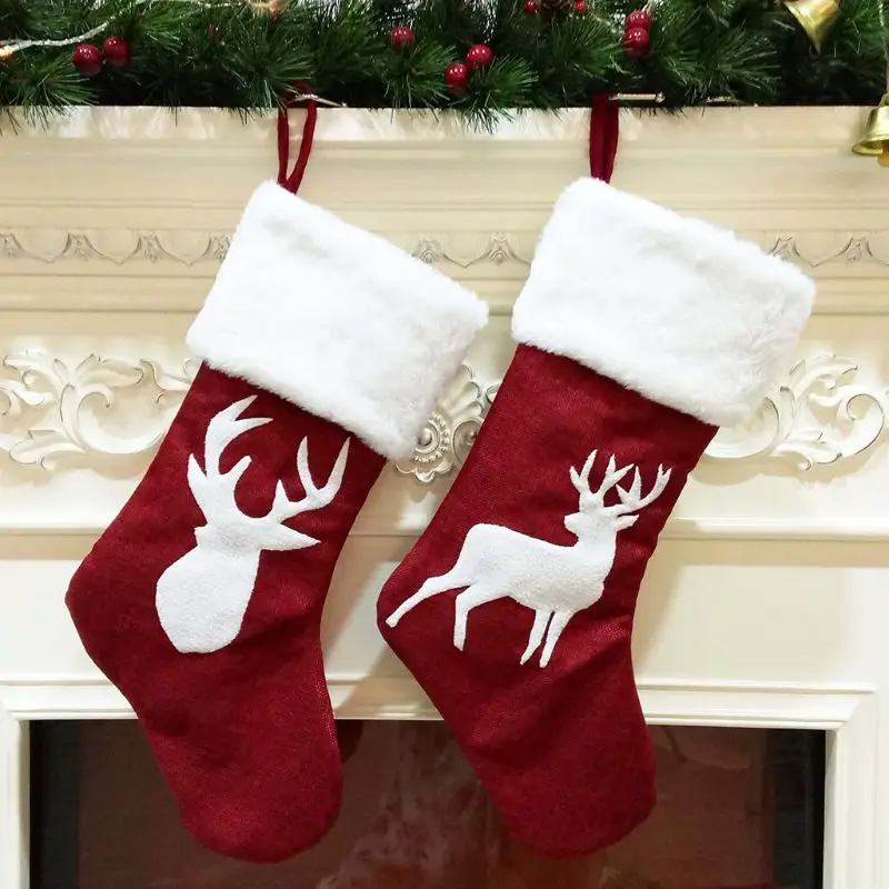 

Christmas Stockings Sock Xmas Tree Candy Gift Bag Deer Elk Hanging Pendant Home Decor Ornament