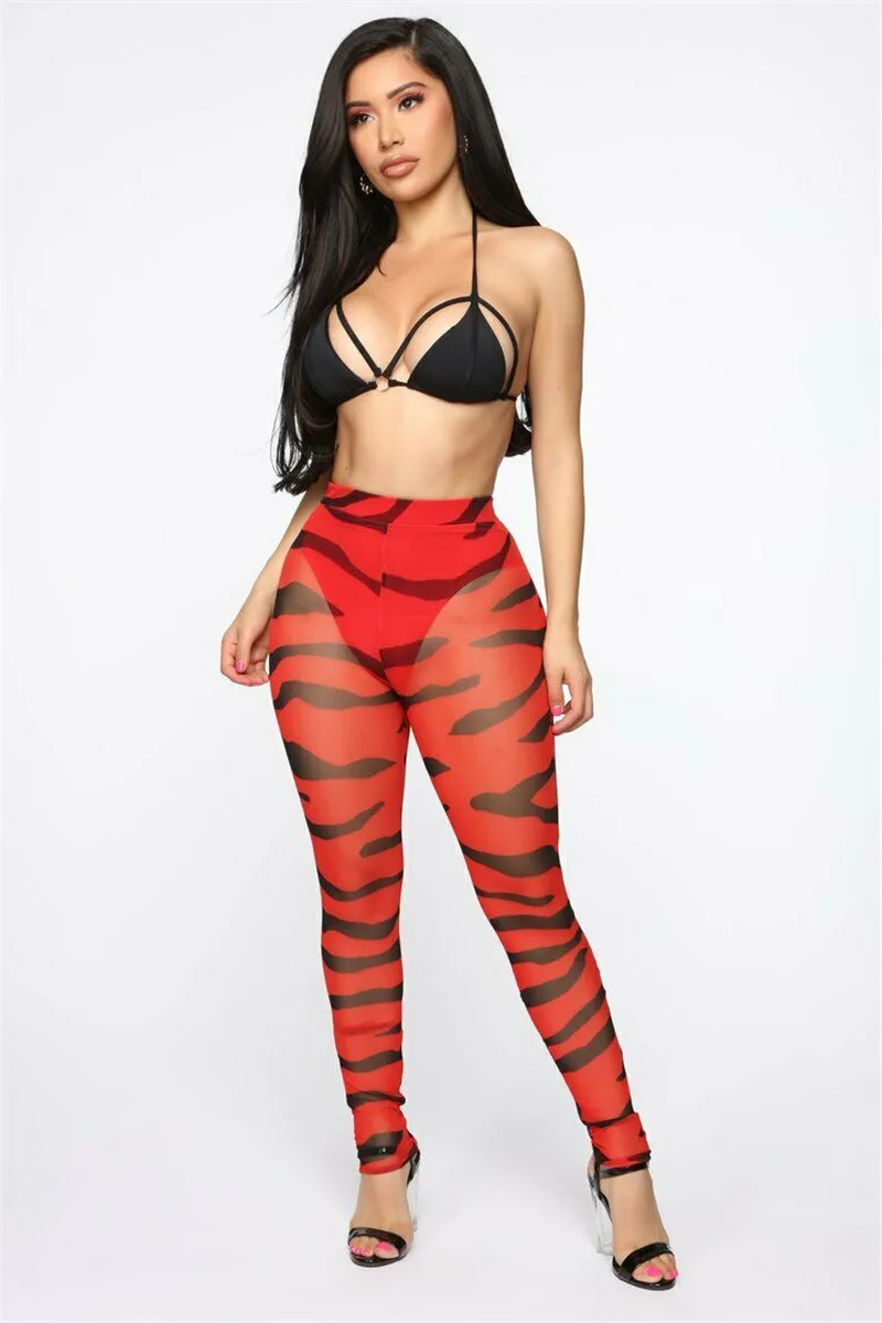 Women Beach Mesh Sheer Bikini Cover Ups Swimwear Pants Trousers High Waist Camouflage Print See Through Leggings Pants