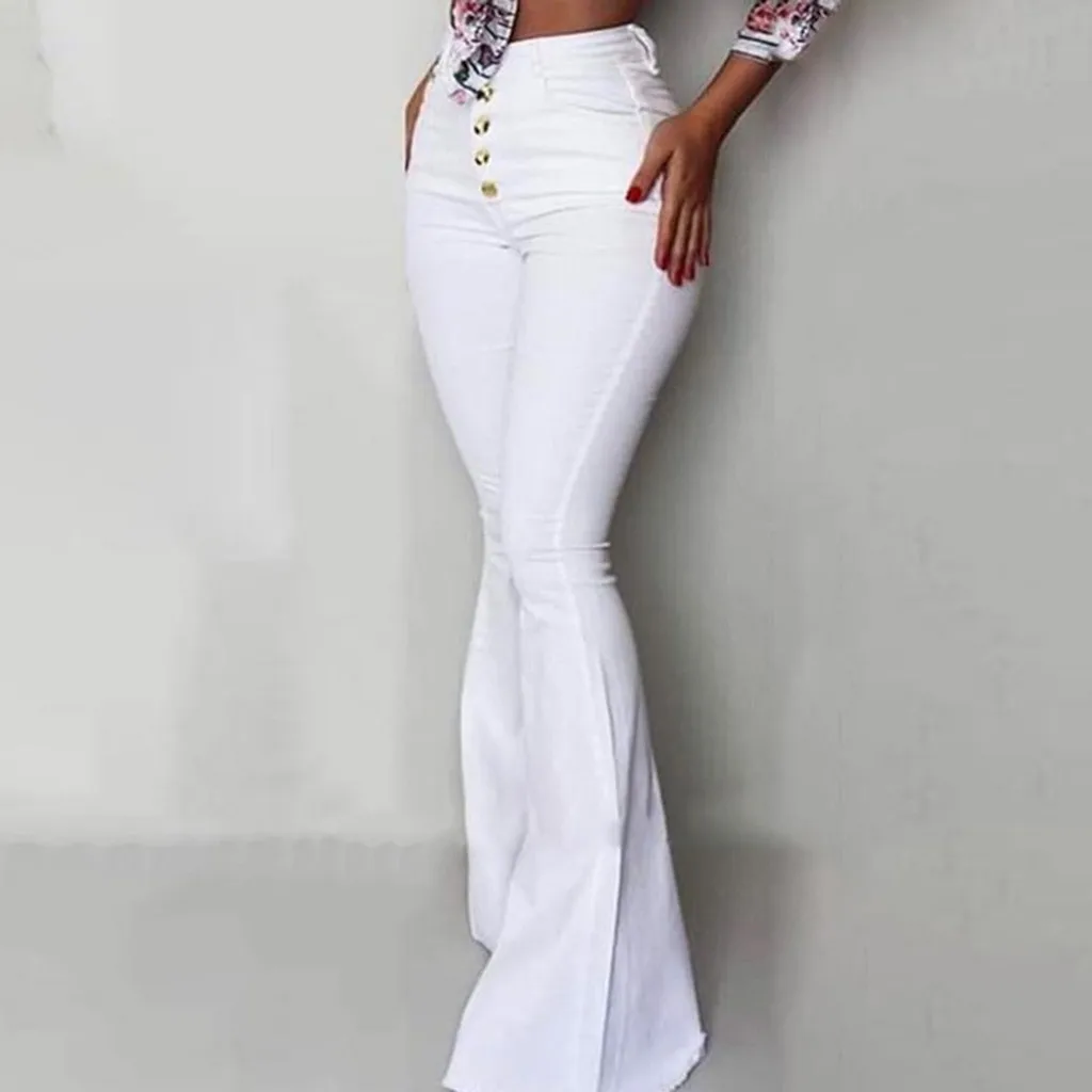 

Stylish Women Flare Pants Wild Sexy Jeans Pant Wide Leg Autumn Elegant Lady High Waist Denim Trousers Slim Skinny Bellbottoms