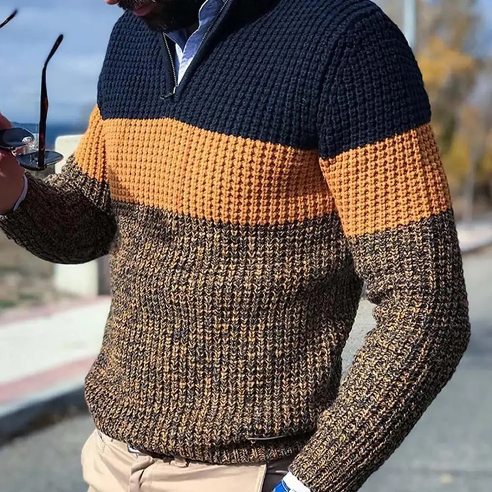 

2021 Men Sweater Autumn Winter Warm Zipper V Neck Long Sleeve Loose Casual Knitted Pullover Jumper Sweater Man Knitwear Tops