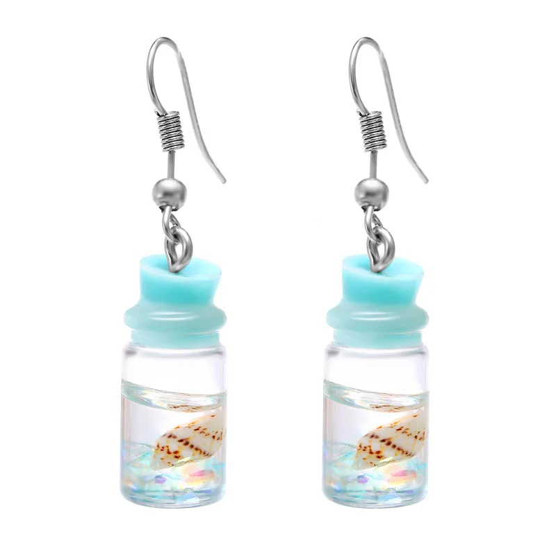 

Korean Trendy New Natural Conch Transparent Glass Bottle Colorful Crystal Drop Earrings For Women Fashion Jewelry 2019 Brincos