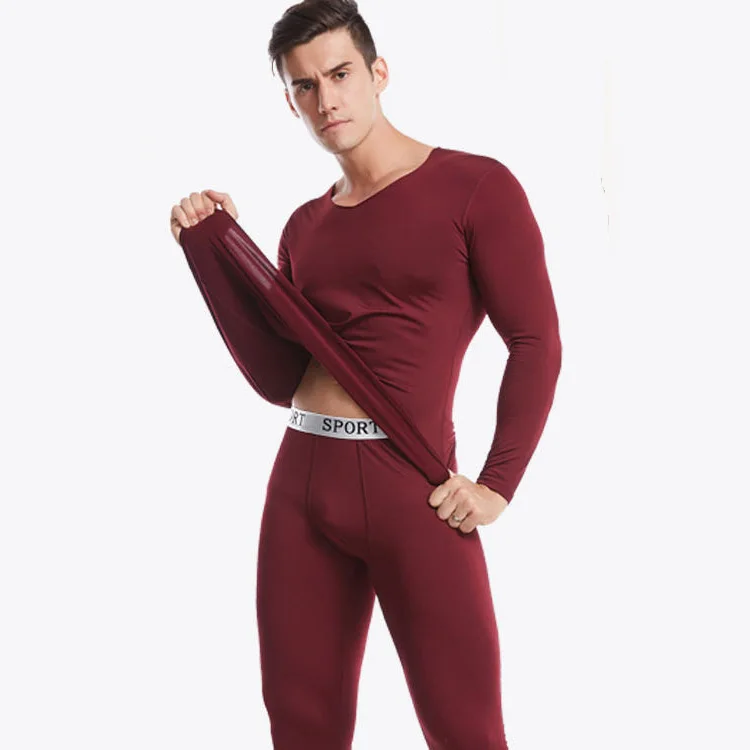 Male Spring Autumn Pajamas Adult Men High Quality Cotton Winter Thermal Underwear 2-piece Suit V-neck Non-trace Sleepwear Tights