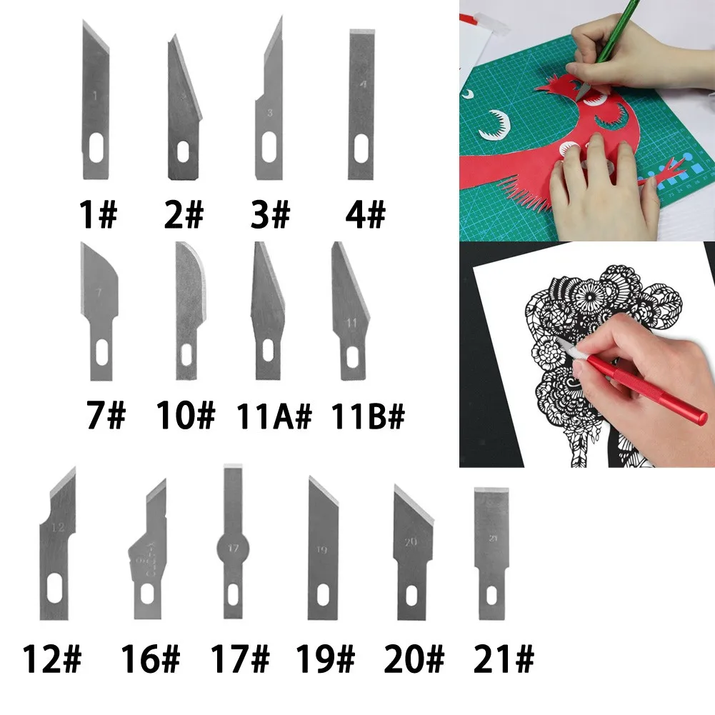 10Pcs Carving Klinge Austauschbare 1/2/3/4/7/10/11A/11B/12/16/17/19/20/21 Silber DIY Hand Werkzeuge Handwerk Skalpell Multifunktions Klinge – Detail 2