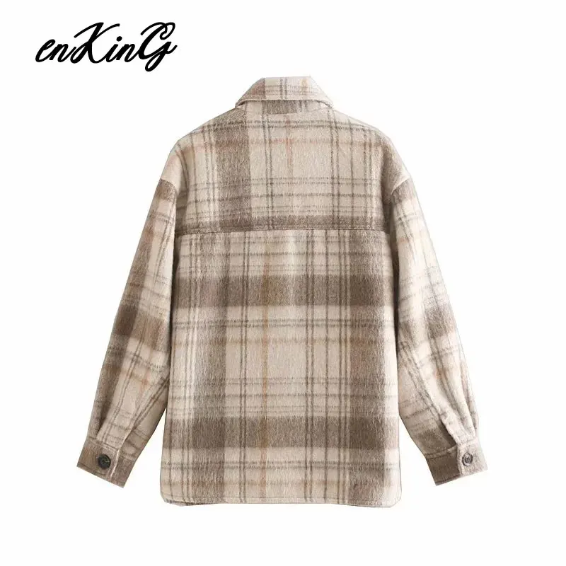 awesome 2019 winter Woollen cloth jacket women england vintage plaid oversize botfriend jacket casaco femin