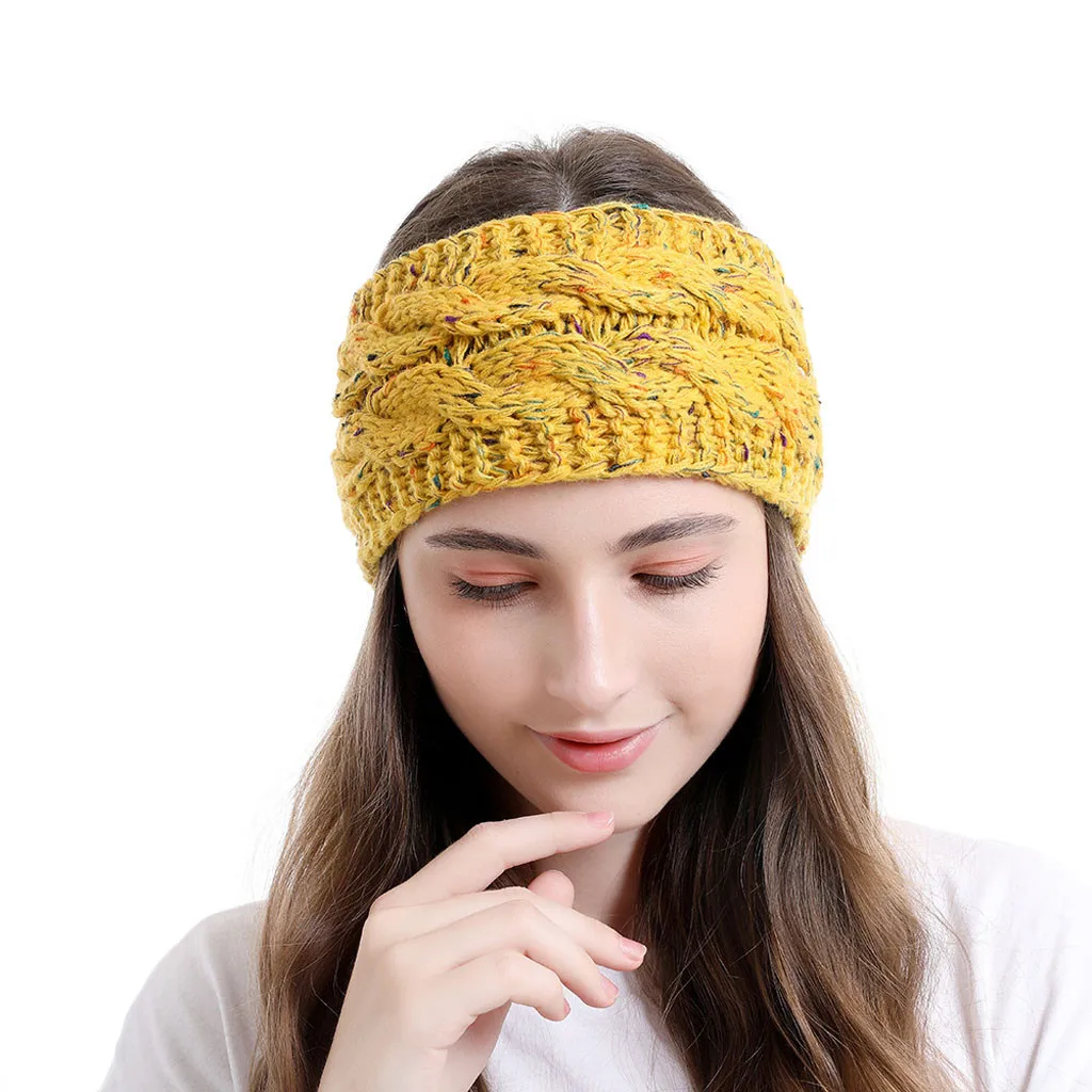 O 1Pcs Women Knitted Headbands Women Winter Warm Crochet Head Wrap Wide Hair handband with Accessories hair bands Accessories Hat - Цвет: O