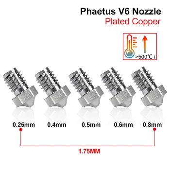 

Phaetus V6 Nozzle Plated Copper 1.75MM Filament 0.25/0.4/0.5/0.6/0.8mm 3D Printer Parts For E3D V6 Hotend Prusa i3 MK3 Printer
