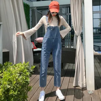 

Real Picture Denim Bib Pants Women Loose Loose Thin Korean Age Retro Jeans