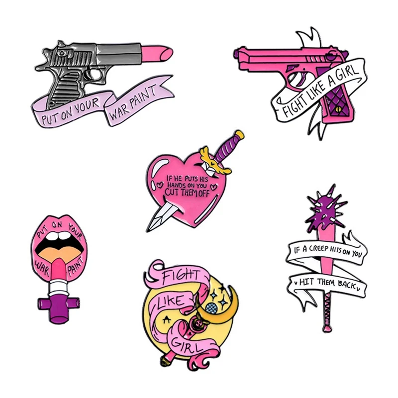 Enamel Pins Custom Lipstick Gun Wand Brooches Lapel Pin Shirt Bag Pink Badges Feminist Jewelry Gift | Украшения и аксессуары