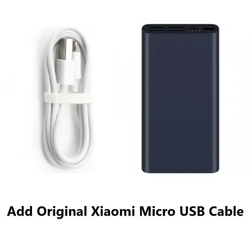 10000 мАч Xiaomi Mi внешний аккумулятор 2 внешних аккумулятора 15 Вт Быстрая Зарядка Внешний аккумулятор 10000 PLM09ZM с двойным USB выходом для телефона - Цвет: Add Micro USB Cable
