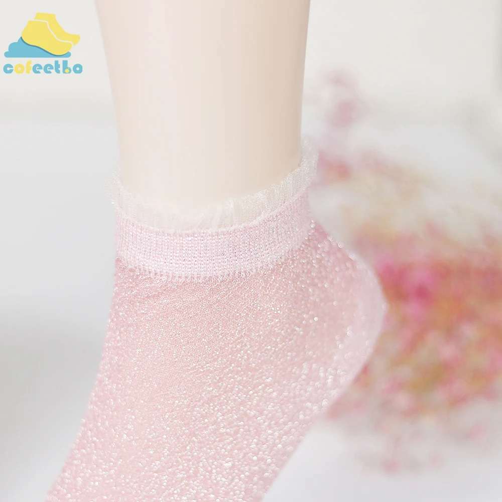 5 цветов, женские кружевные носки, летний модный блестящий кристалл, стеклянный шелк, тонкие лодыжки, короткие носки, прозрачные блестящие эластичные носки, meias