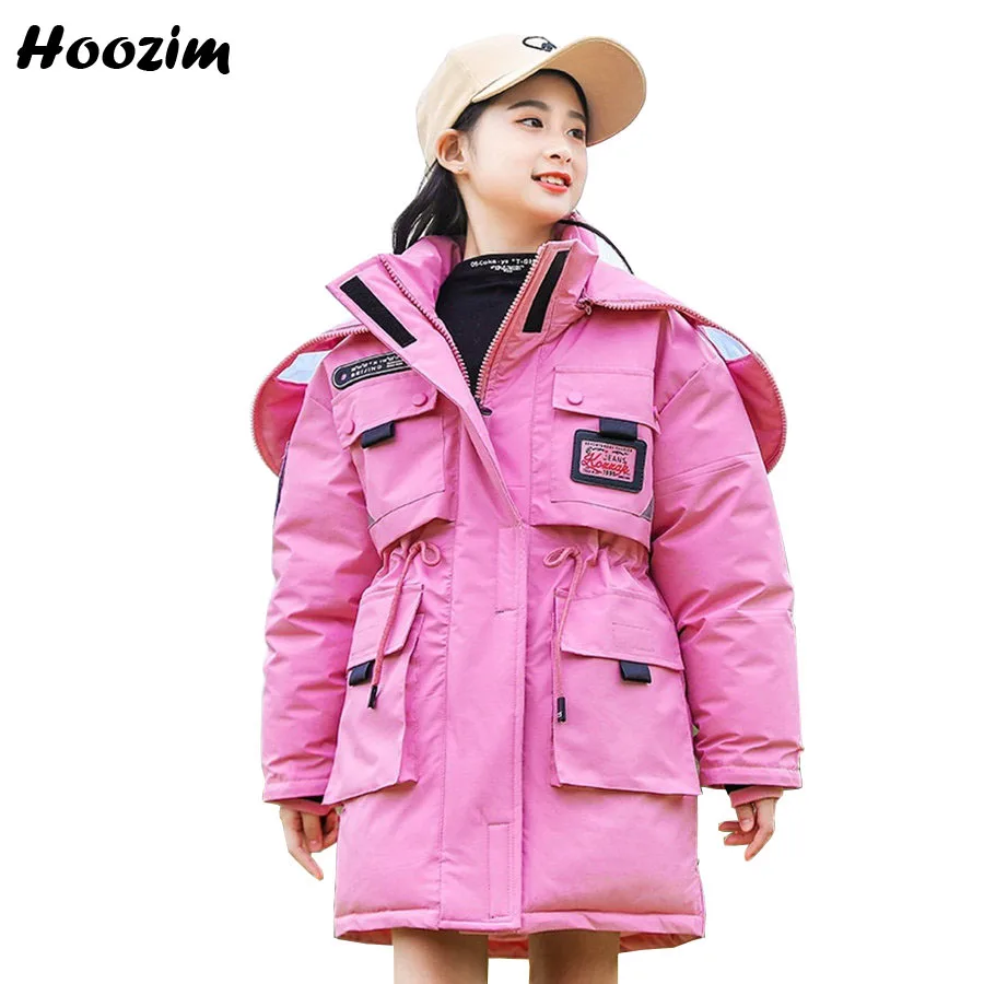 

Fashion Winter Quilted Jacket For Girls 4-13 Years High Street Drastring Waist Parka Children Gorgeous Black Long Coat For Girls