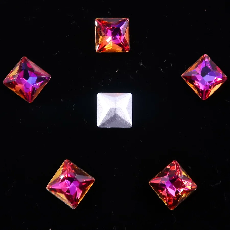 Красивый стеклянный кристалл, 3 размера, прозрачный AB и Радужный цвет, точечная задняя часть, квадратная форма, клей, стразы, бусины, аппликация, nailart, сделай сам, отделка - Цвет: A5 topaz Rainbow