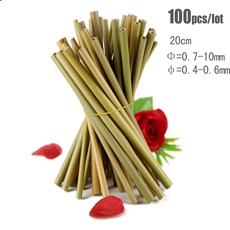 100Pcs/Set Pure natural Bamboo Straw Reusable Straw Bamboo Drinking