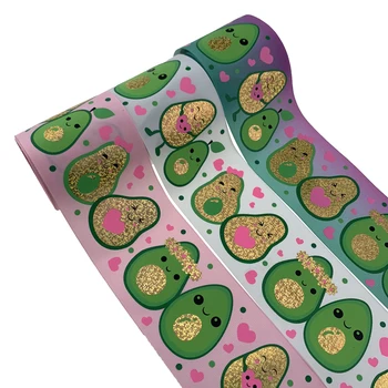 

100 yards 3"75mm avocado printed hologram ribbon for bows decoration hand made crafts DIY accept customized order