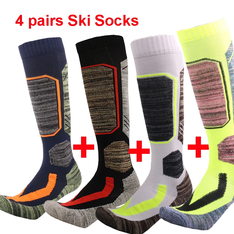 Новинка, 4 пары лыжных носков, зимние теплые мужские и женские уличные носки для велоспорта, сноубординга, пешего туризма, спортивные носки, плотные Термо носки