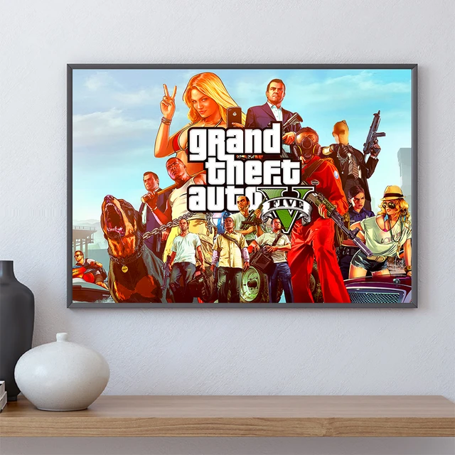 Gta5 Poster Grande Roubo Mapa Do Jogo De Vídeo Cartaz Da Lona Quadros De  Parede Sala Decoração De Parede Adesivos Para Casa Pintura - Pintura E  Caligrafia - AliExpress