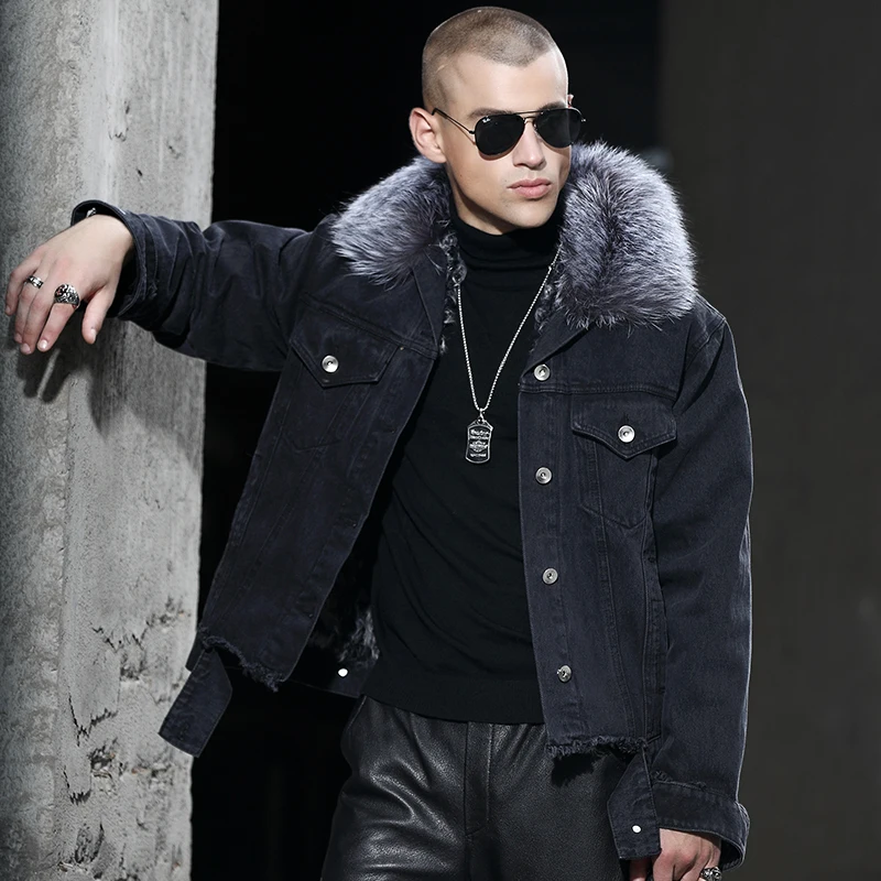 Мужская зимняя джинсовая куртка со съемной подкладкой из 100% натурального