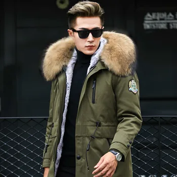 

Real Fur Coat Natural Mink Fur Liner Raccoon Fur Collar Parka Men Streetwear Warm Parkas Plus Size Jackets Mink Fur Coat