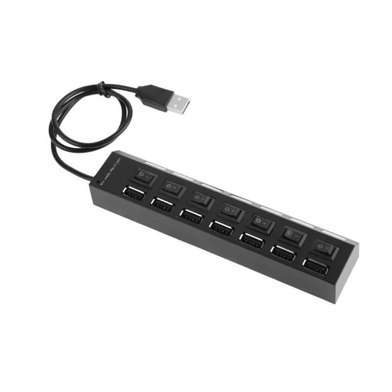 7 Ports Hub USB 3.0 Adapter Splitter Socket High Speed with Switch fr Computer