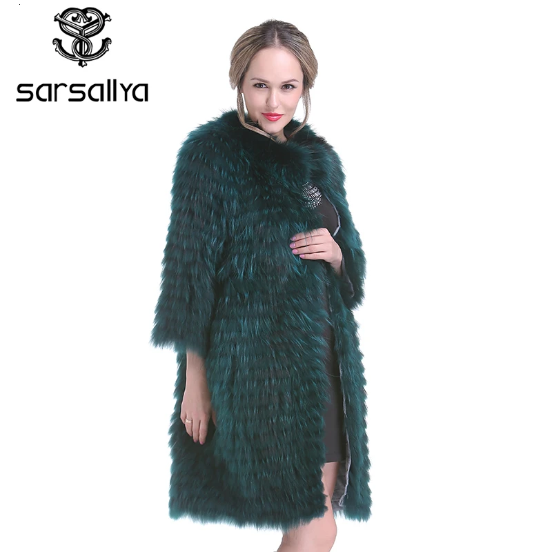 Sarsallya новые зимние Для женщин Настоящее Silver Fox Мех Пальто и пуховики модные Меховая куртка в полоску Стиль пальто Для женщин лиса Мех верхняя одежда