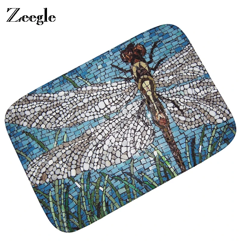 Zeegle Anti Slip Doormats Door Entry Front Door Mats Outdoor Entrance Indoor Welcome Home Dragonfly Pattern Doormat