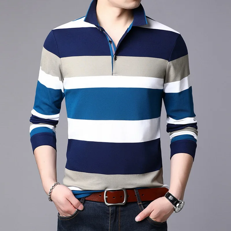 

Casual Striped Design 2019 Polo Shirt Men Plus Asian Size 5XL 4XL 3XL-M Spring Autumn Long Sleeve 95% Cotton