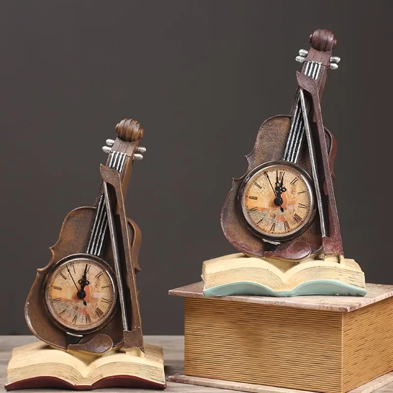 

Desktop Decorations European Simple Violin Jewelry Creative Retro Book Clock Resin Crafts Gifts Home Decorations